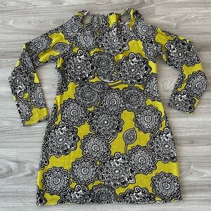 Aryeh Retro Floral Sweater Dress Lime Green Mod Boho Stretch Knit Size Large